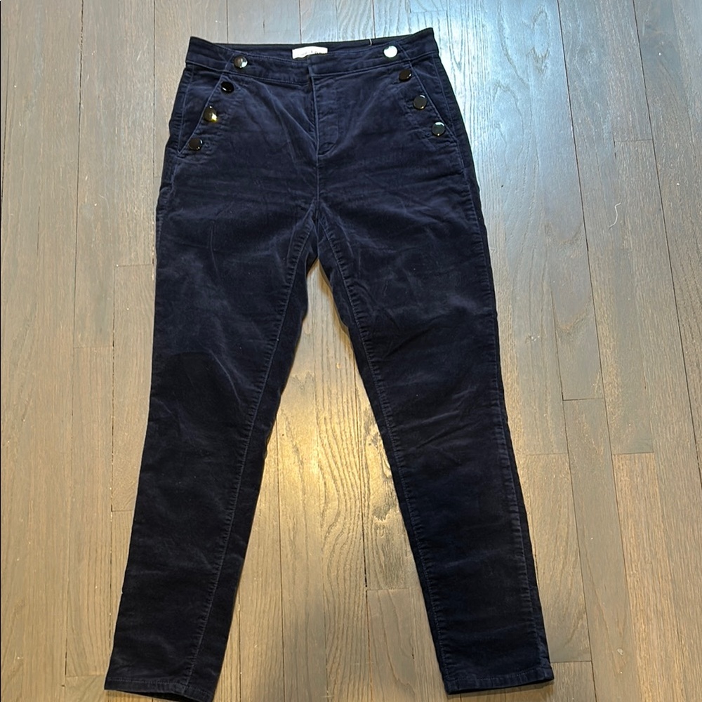 Loft Navy velvet Pants with Button Detail y.